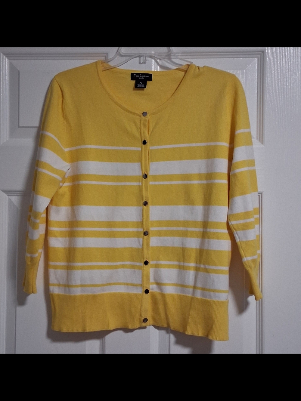 Nue Options Petite Yellow & White Striped Button-Front Cardigan PL